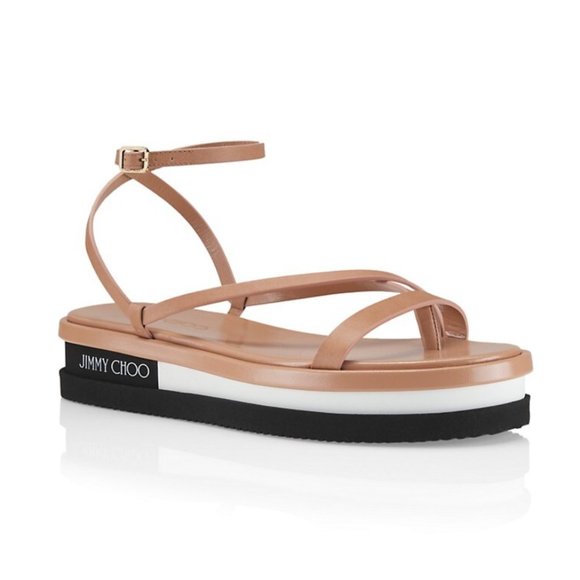 Jimmy Choo Pine Leather Flatform Sandals, Size 5.5, Authentic, NEW